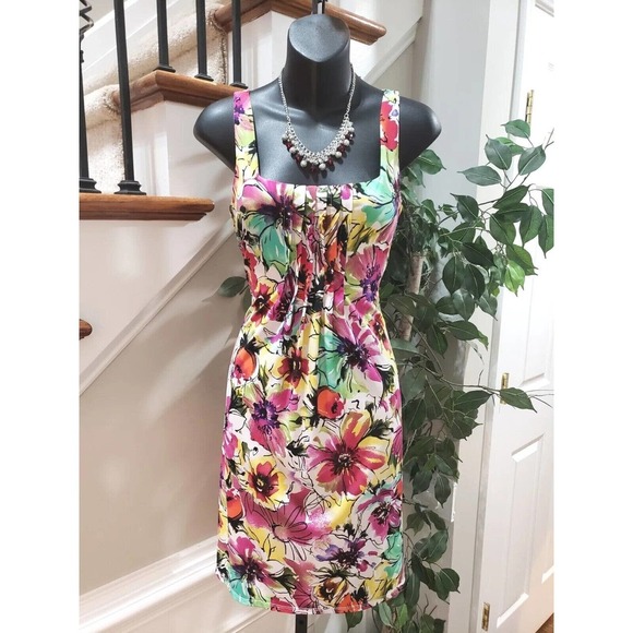 Glamour Womens Multicolor Floral Sleeveless Square Neck Knee Length Dress Size 8 - Picture 1 of 10
